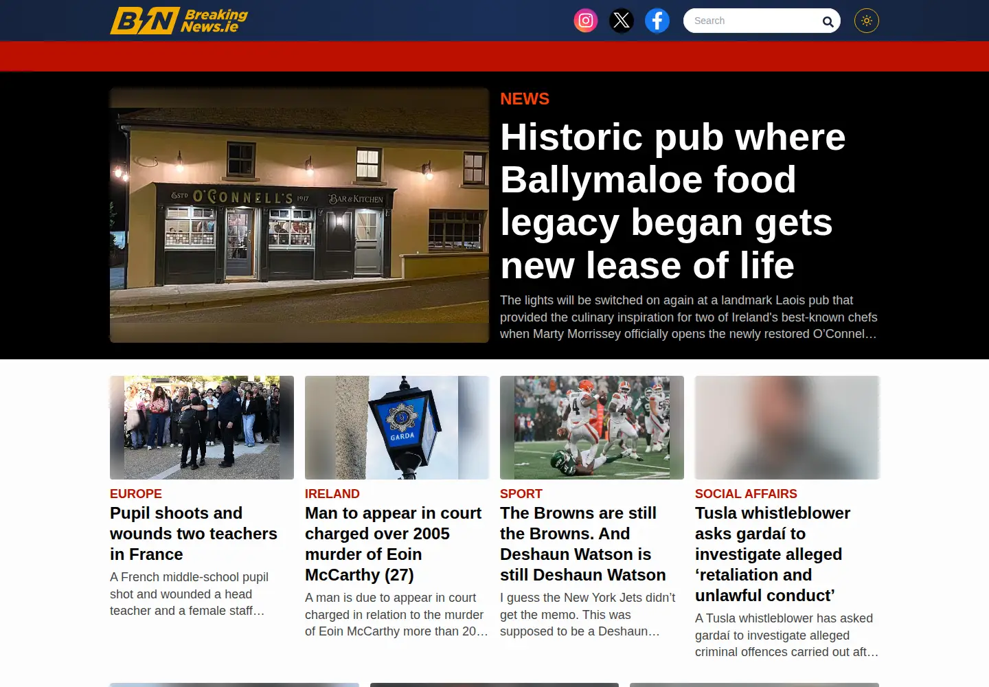 Captured homepage of breakingnews.ie in the current scan