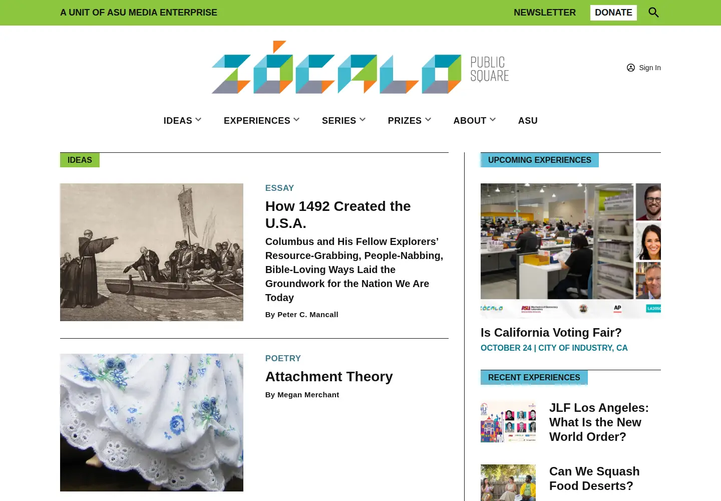 Captured homepage of zocalopublicsquare.org in the current scan