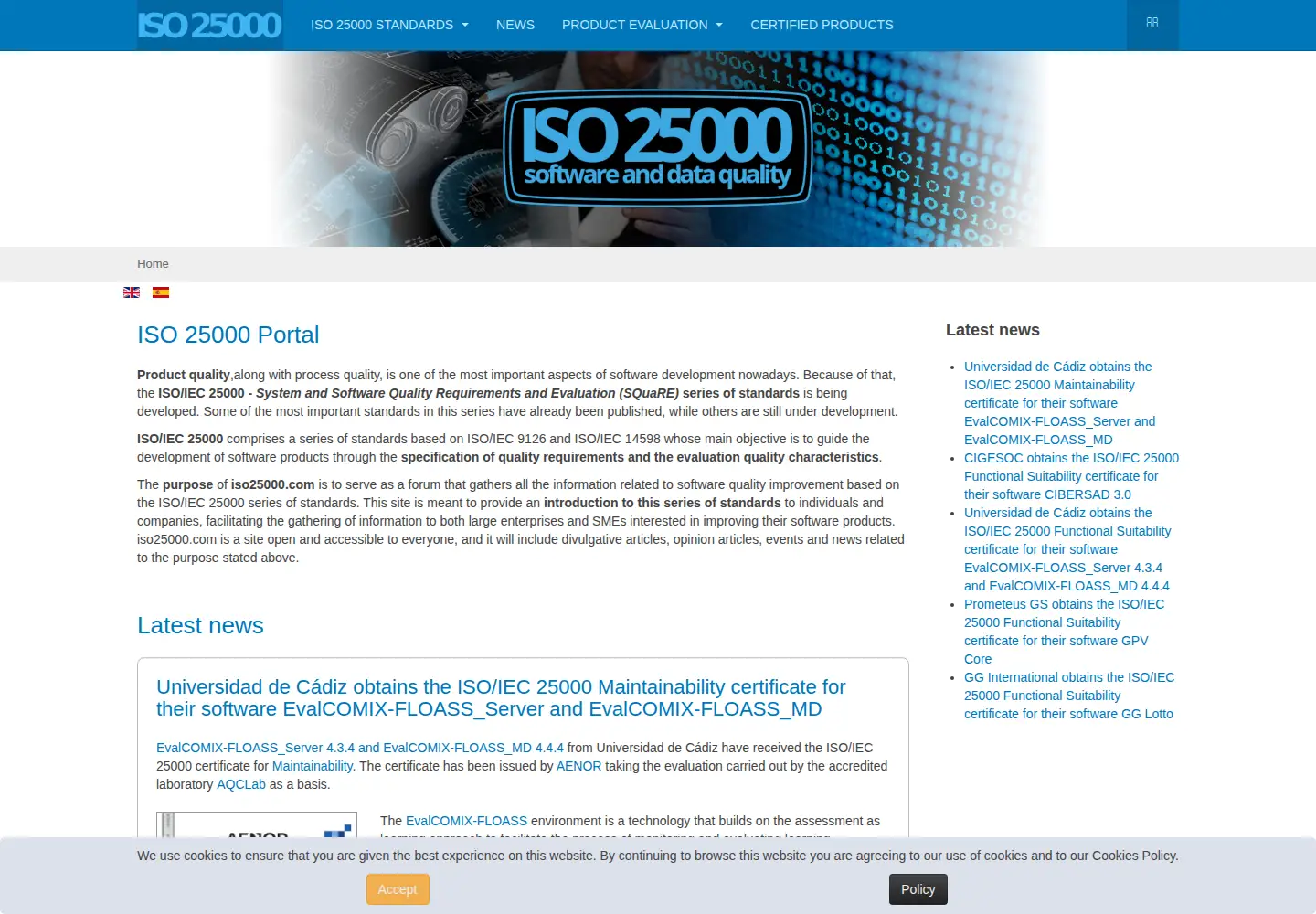 Captured homepage of iso25000.com in the current scan