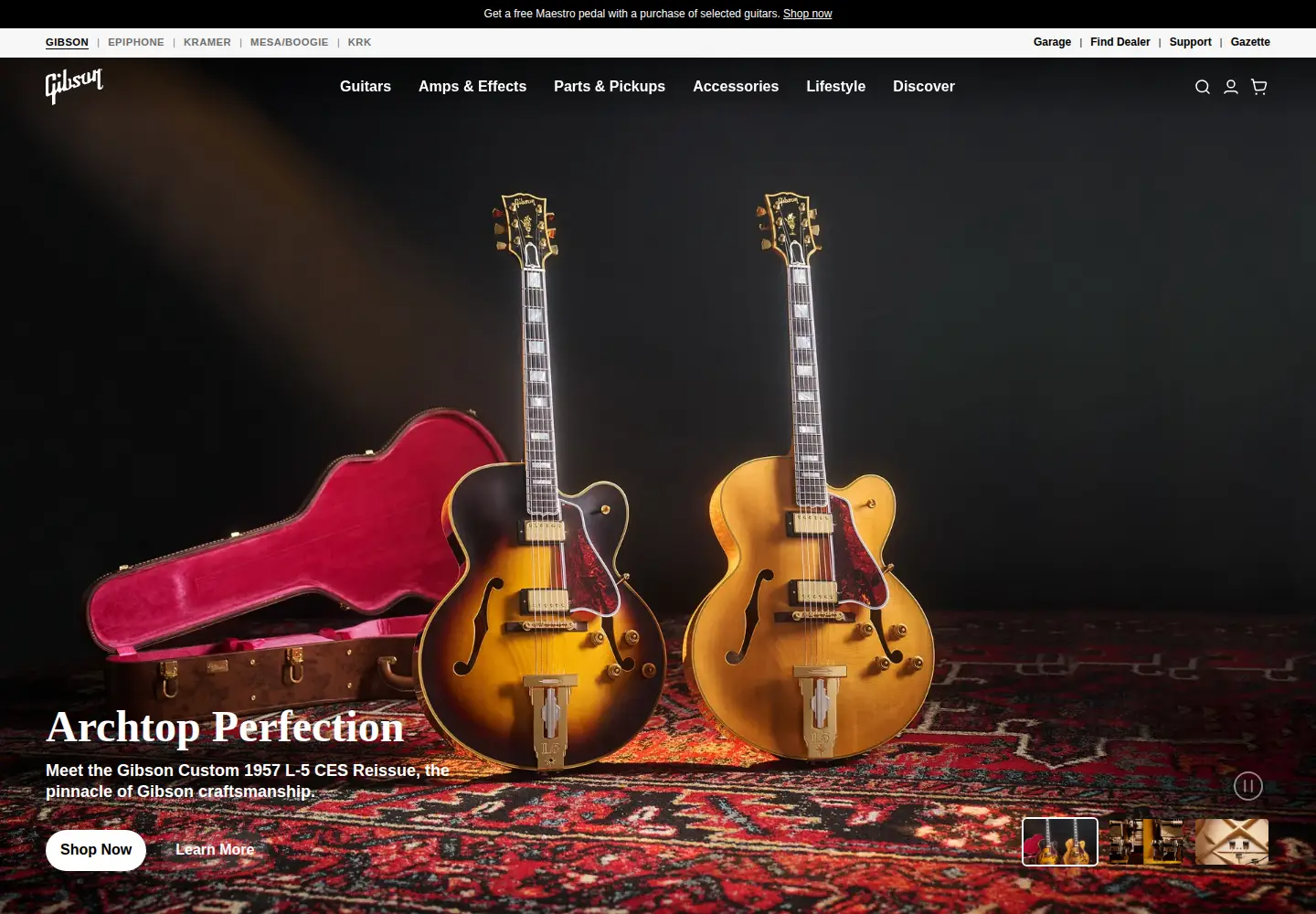Captured homepage of gibson.com in the current scan