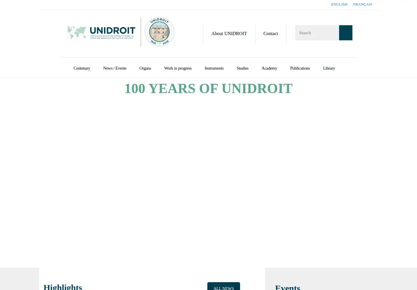 Screenshot of unidroit.org