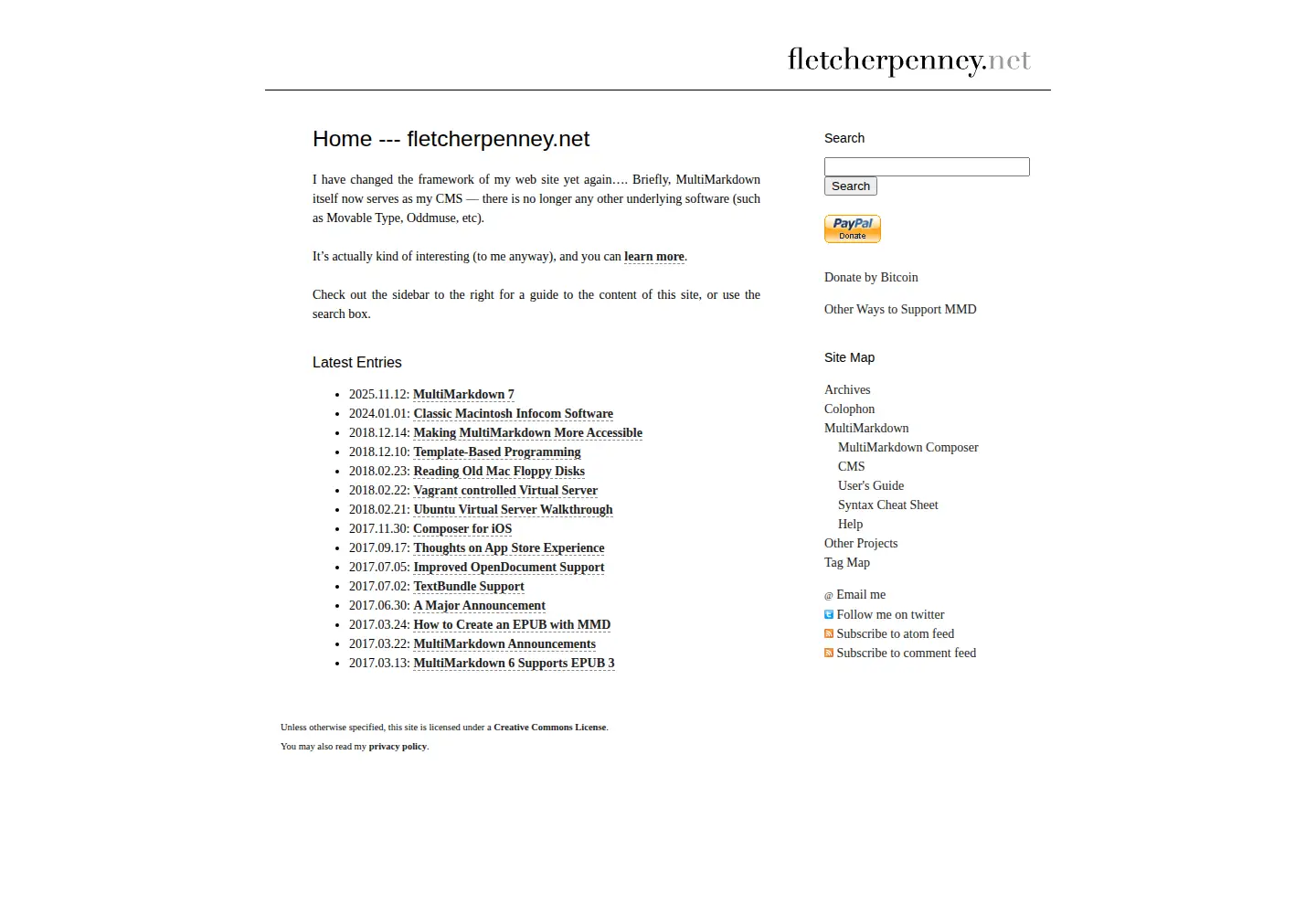 Captured homepage of fletcherpenney.net in the current scan