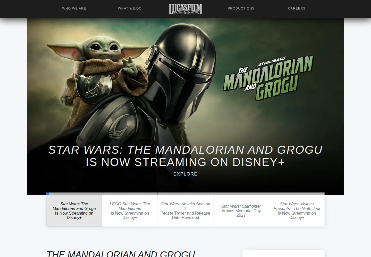 Screenshot of lucasfilm.com