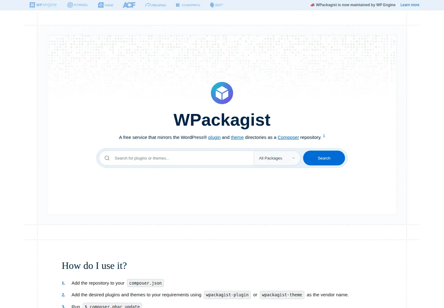 Screenshot of wpackagist.org