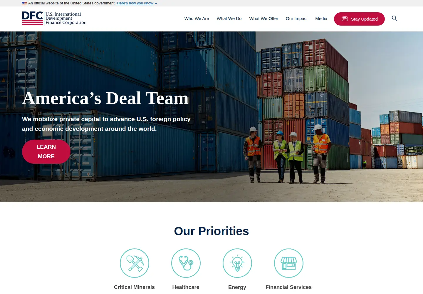 Captured homepage of dfc.gov in the current scan