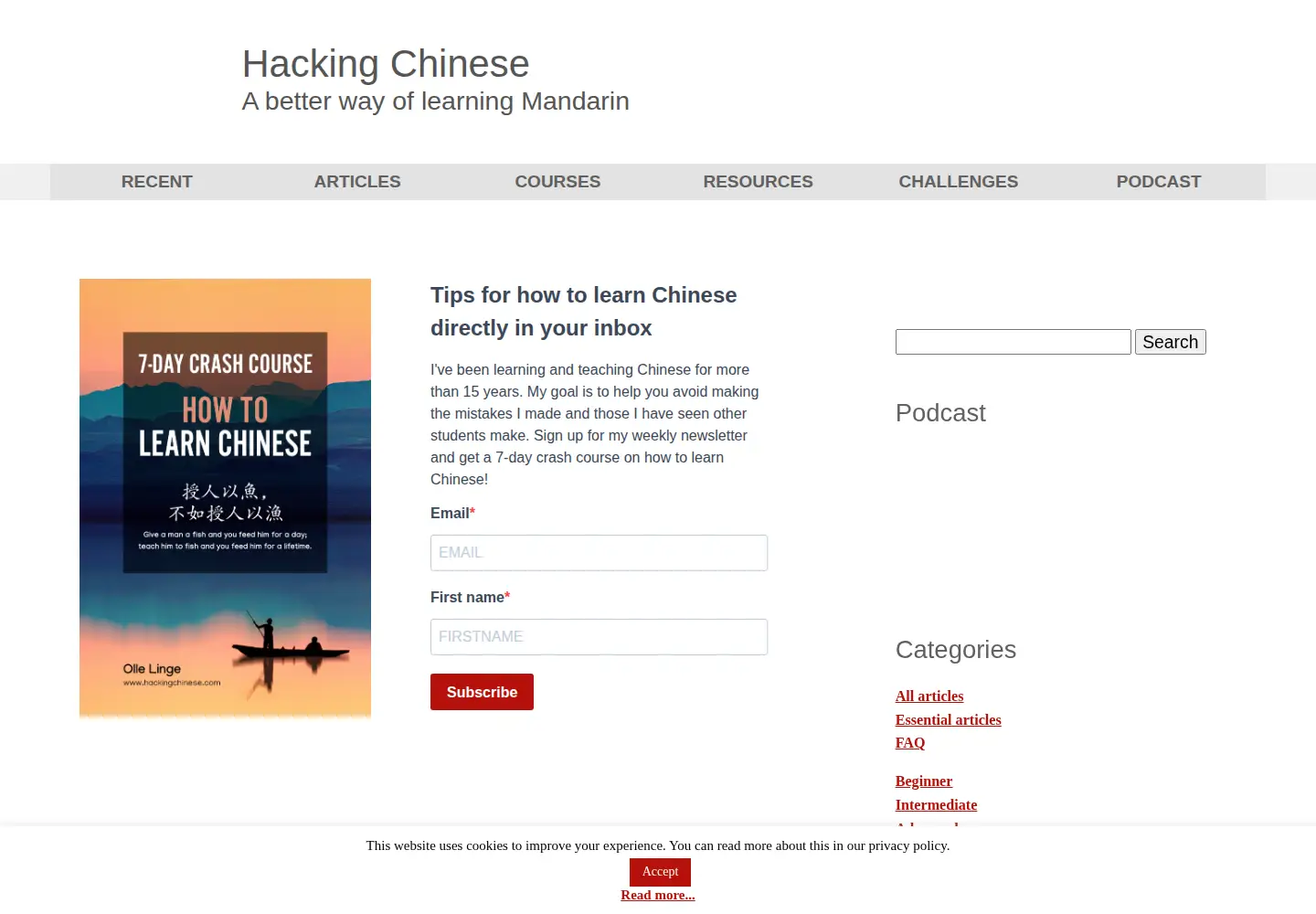 Screenshot of hackingchinese.com