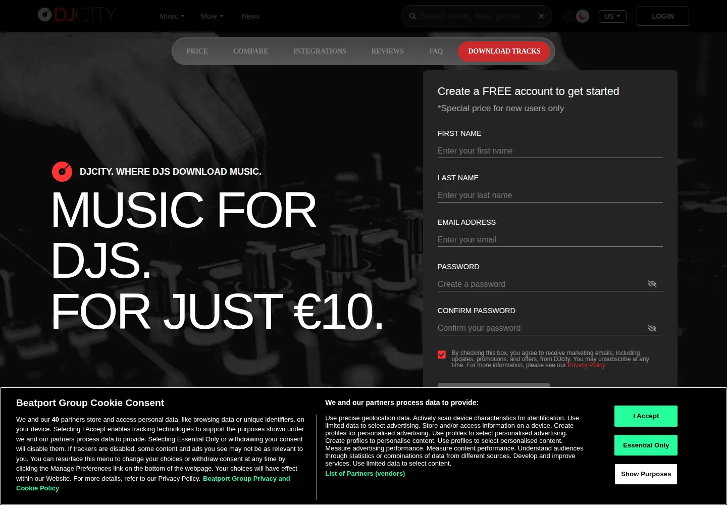 Screenshot of djcity.com