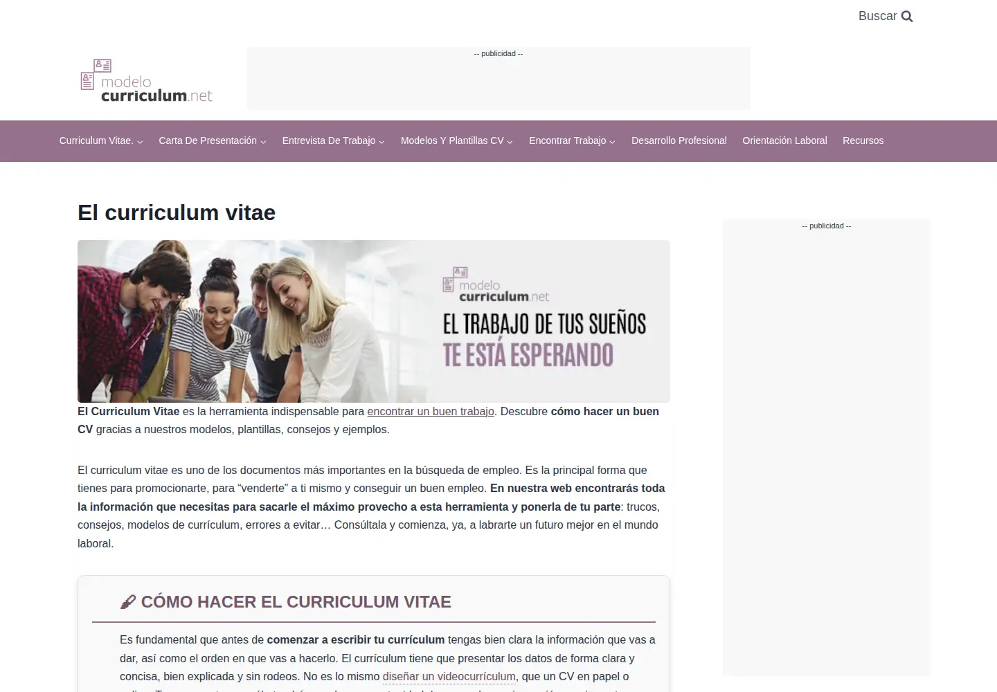 Captured homepage of modelocurriculum.net in the current scan