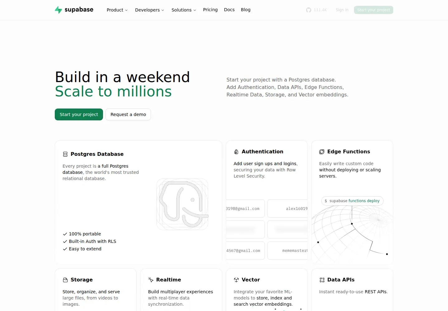 Captured homepage of supabase.io in the current scan