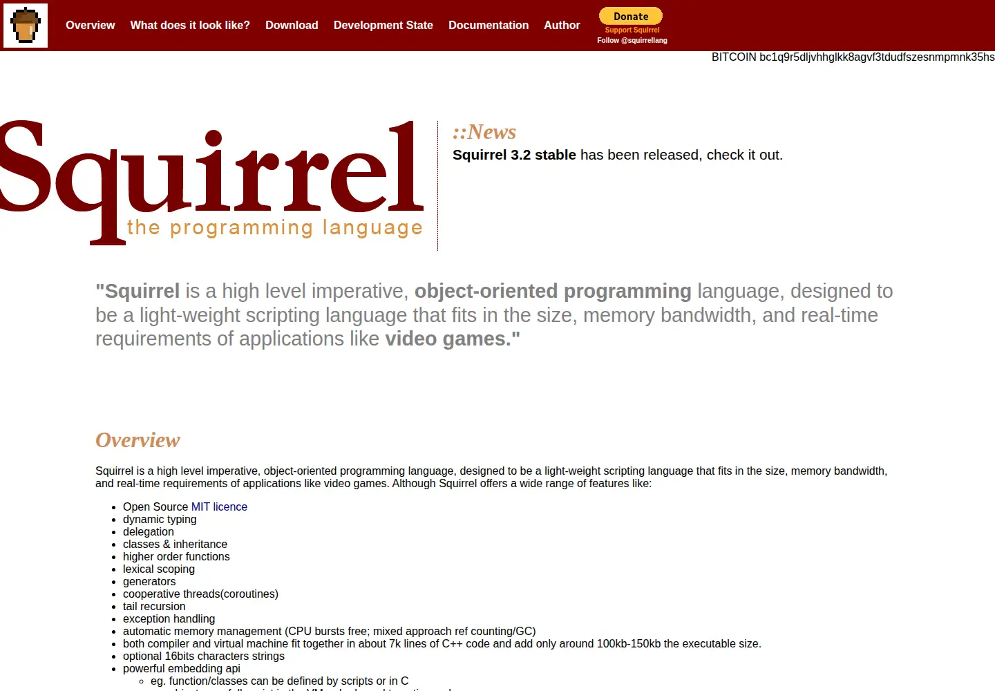 Screenshot of squirrel-lang.org