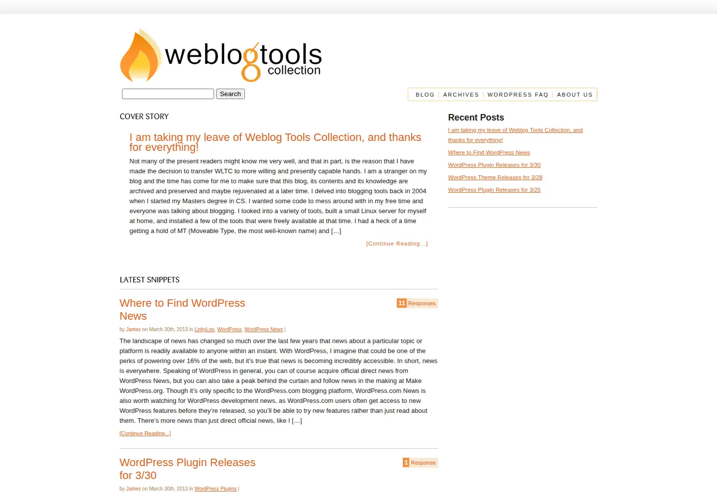 Captured homepage of weblogtoolscollection.com in the current scan