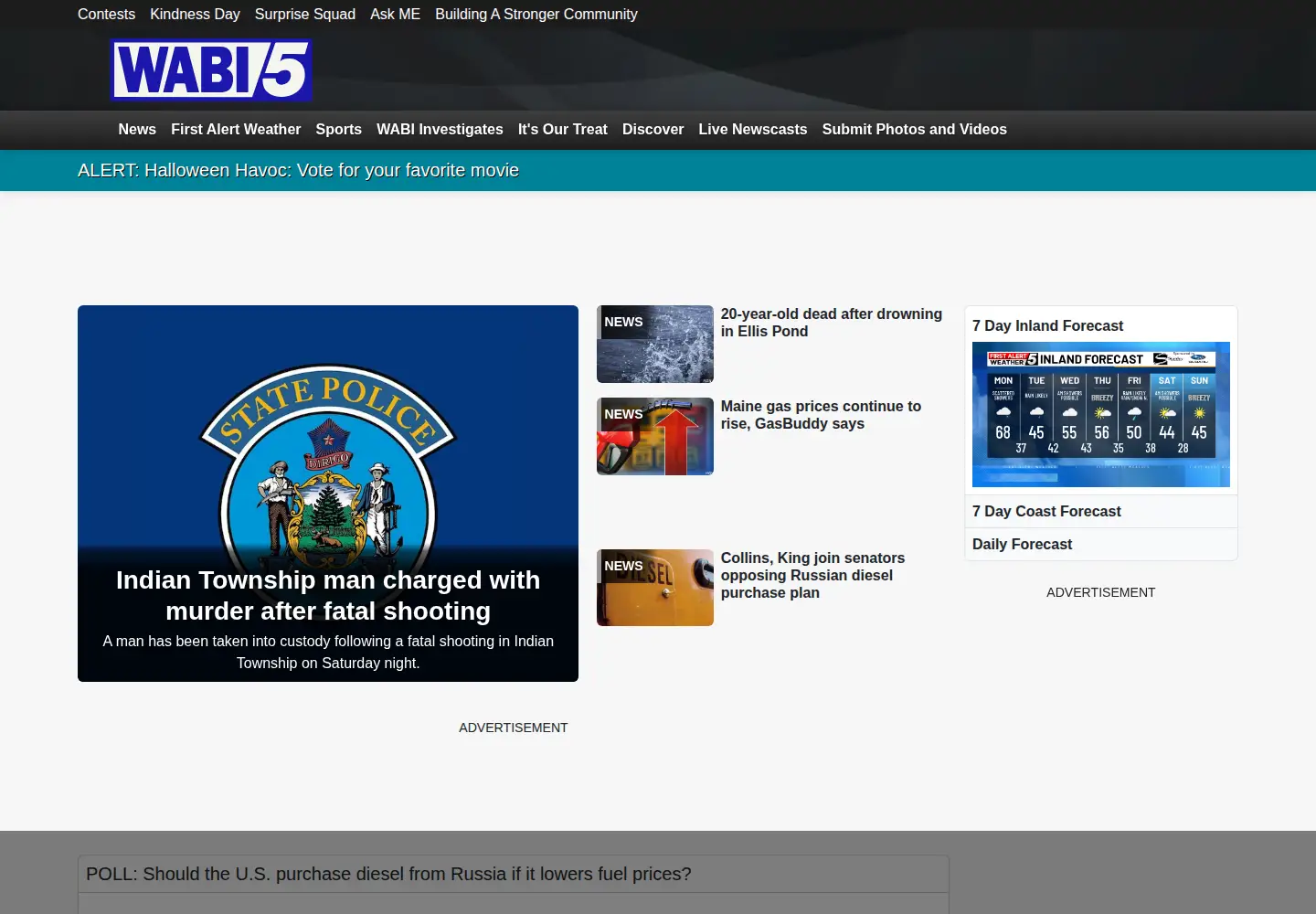 Captured homepage of wabi.tv in the current scan