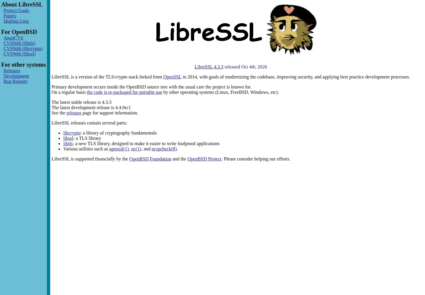 Screenshot of libressl.org
