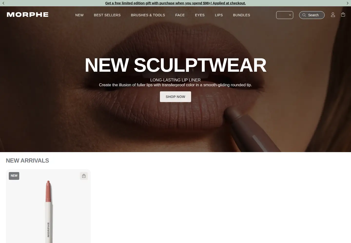 Captured homepage of morphe.com in the current scan