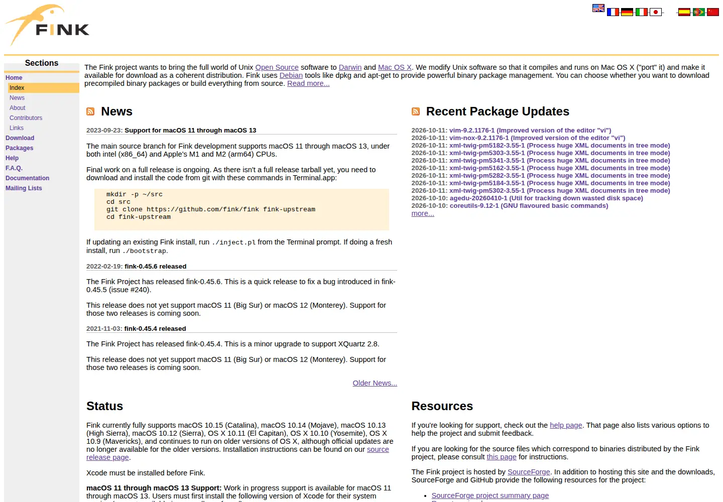 Screenshot of finkproject.org