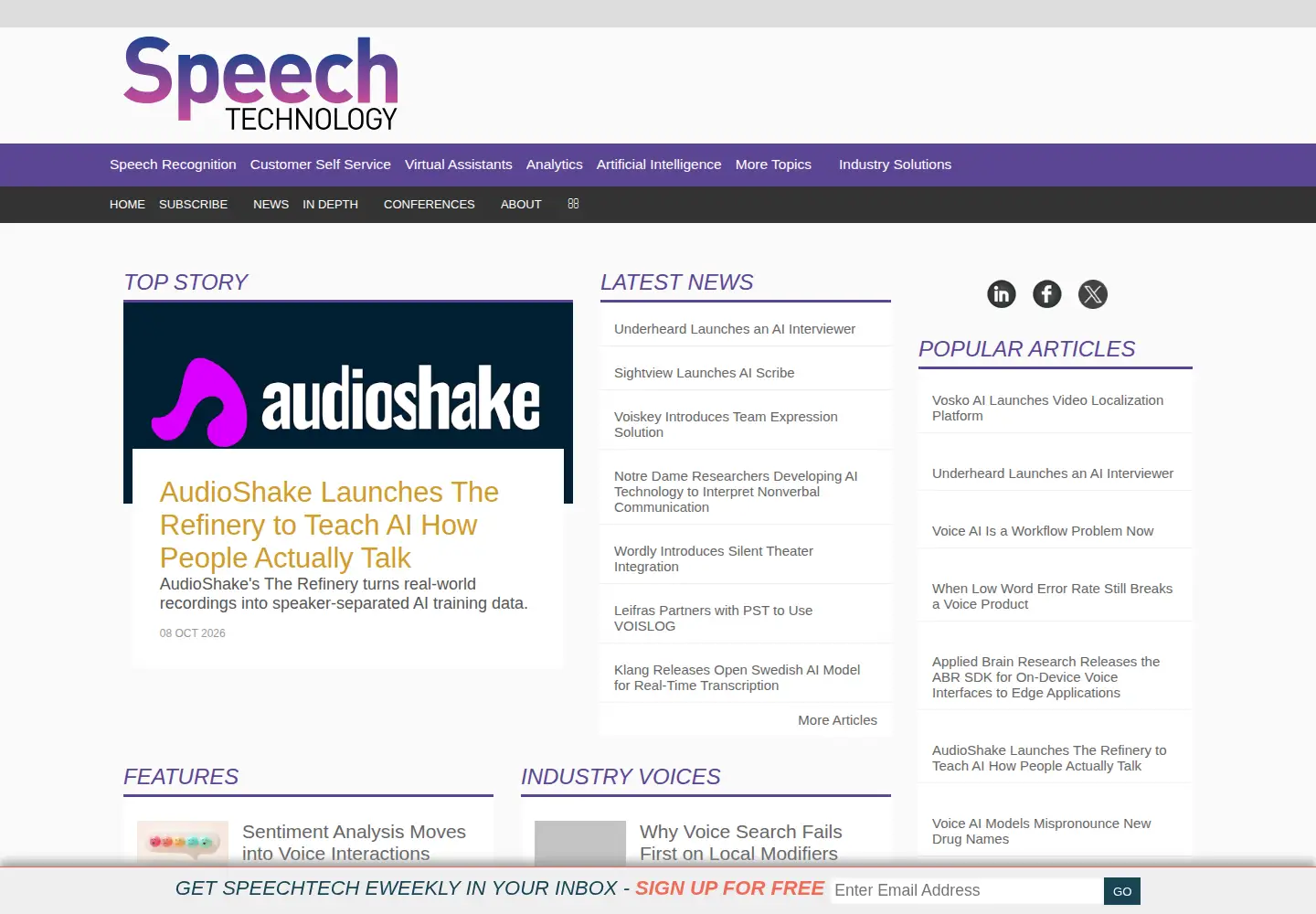 Captured homepage of speechtechmag.com in the current scan