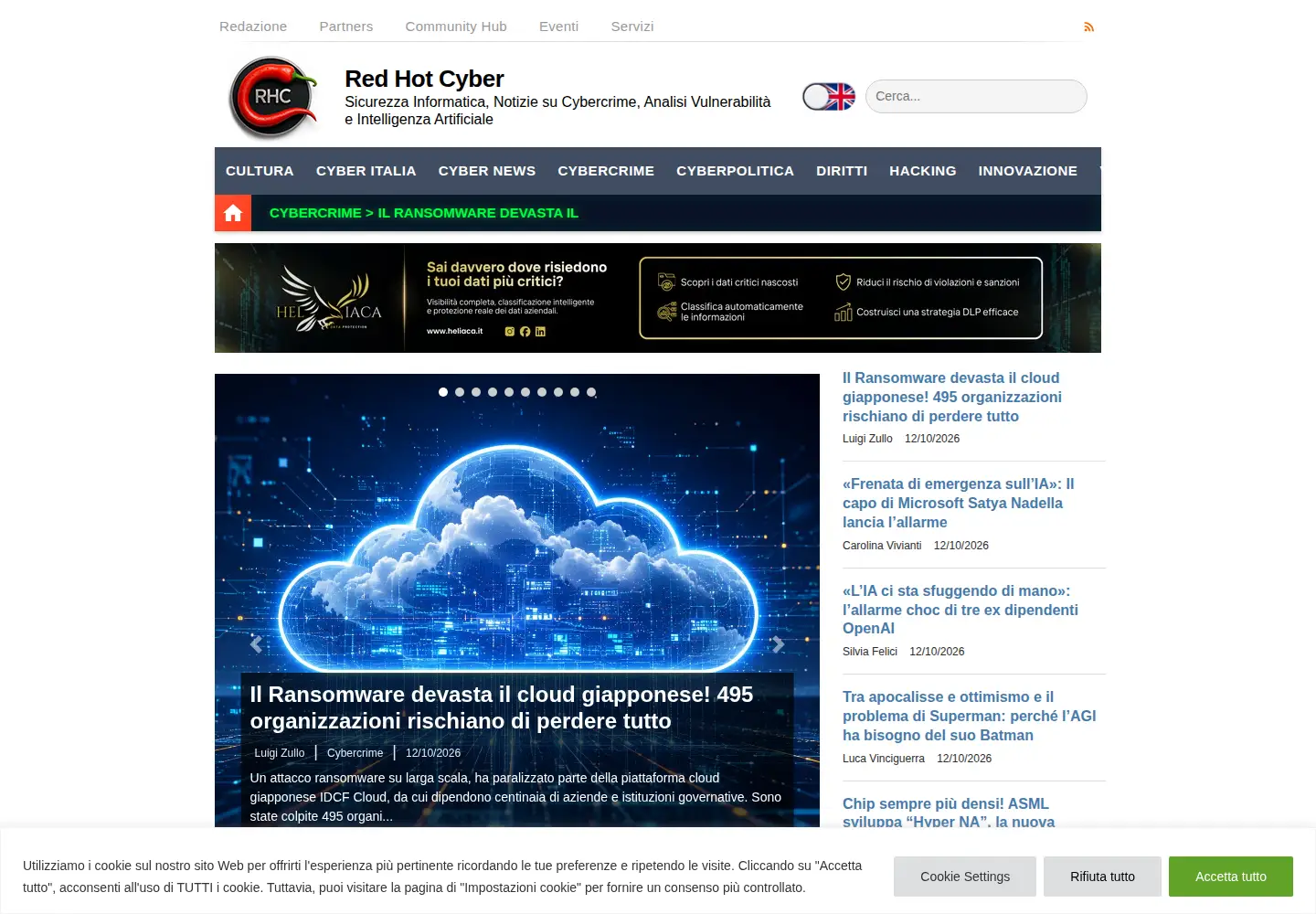 Captured homepage of redhotcyber.com in the current scan