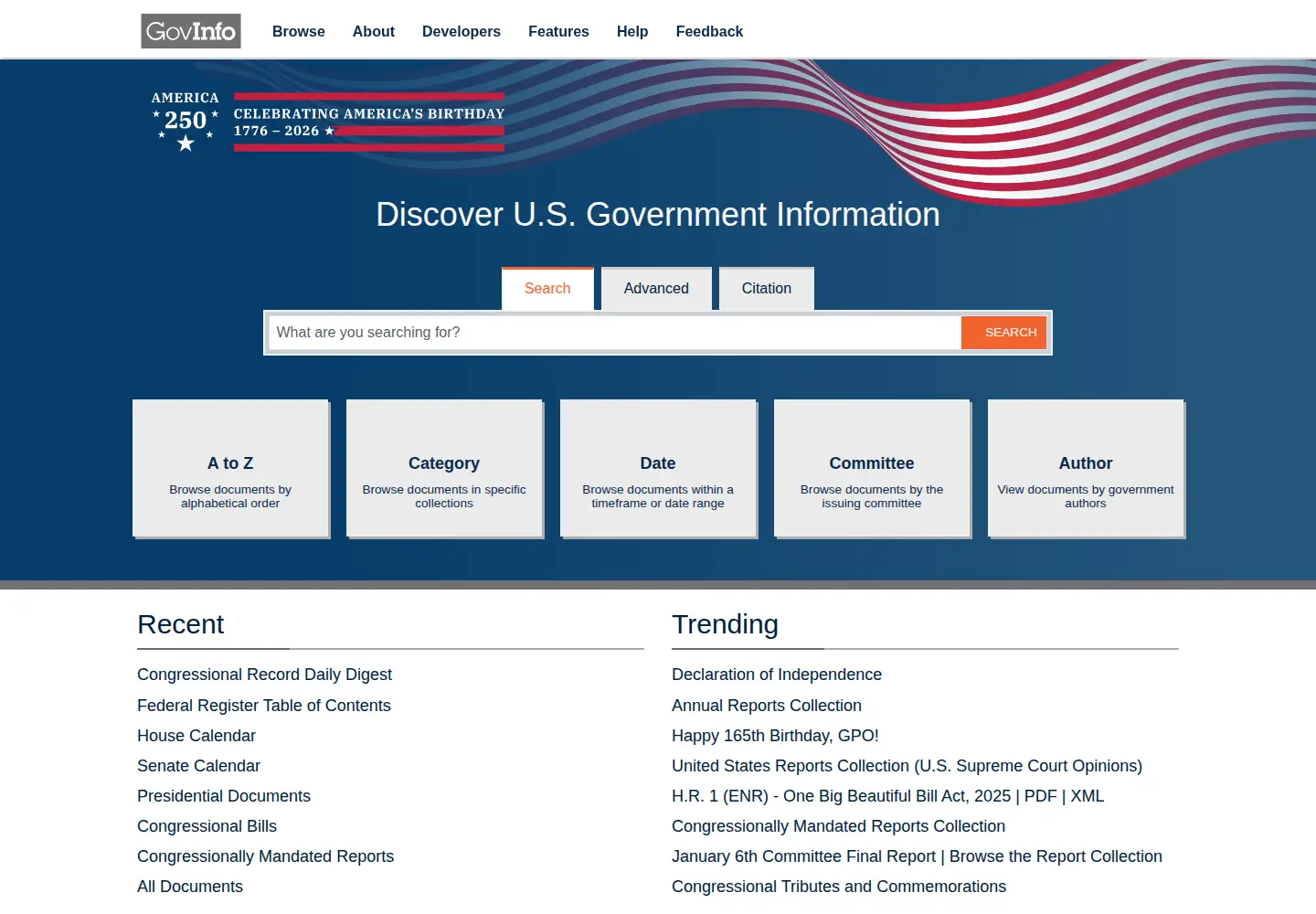 Screenshot of govinfo.gov