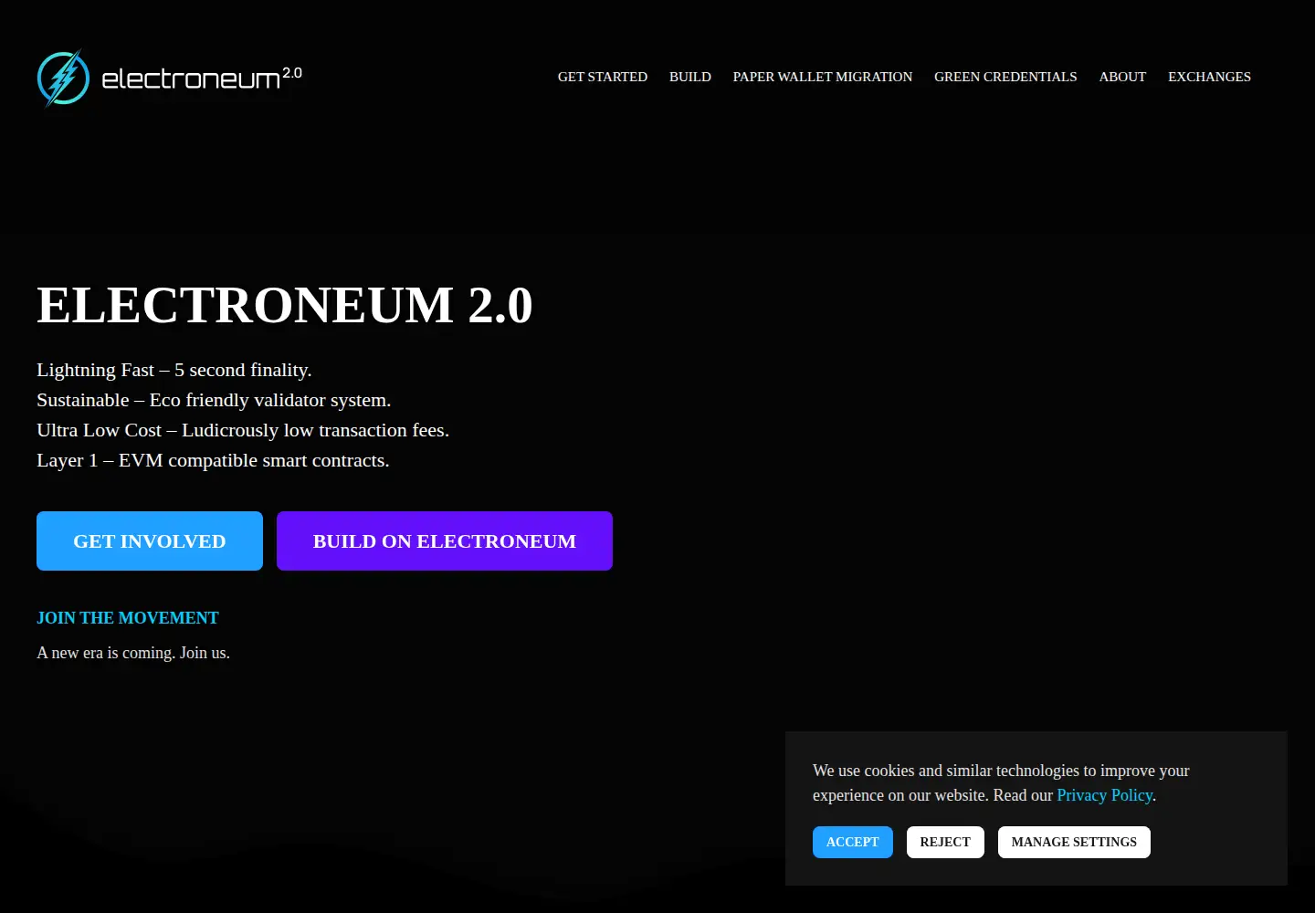 Captured homepage of electroneum.com in the current scan