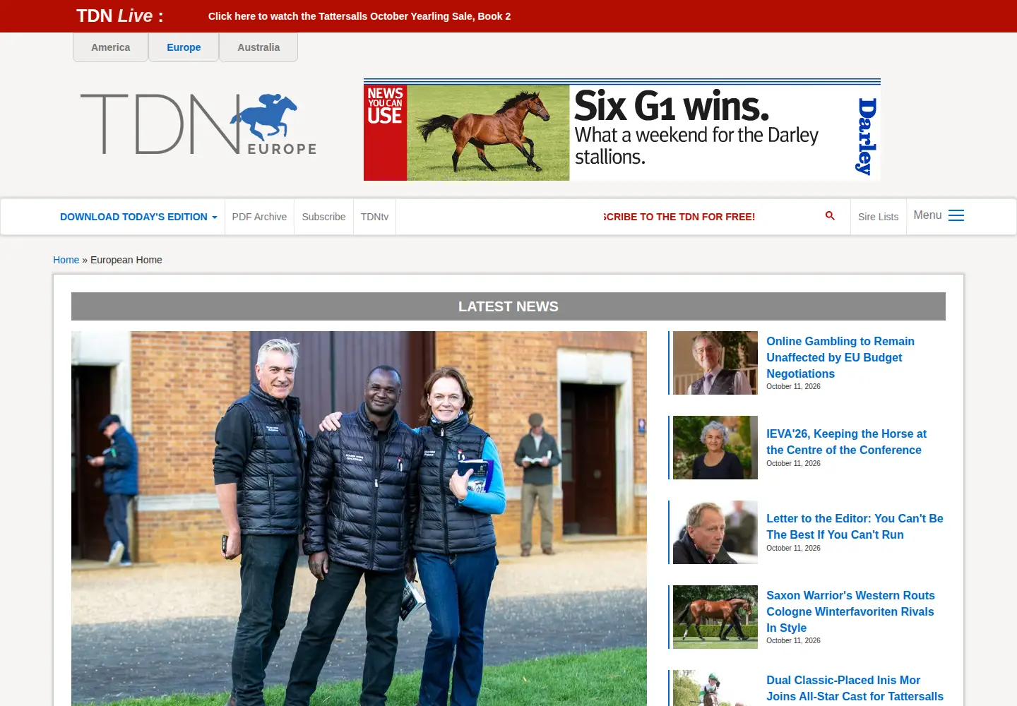 Captured homepage of thoroughbreddailynews.com in the current scan