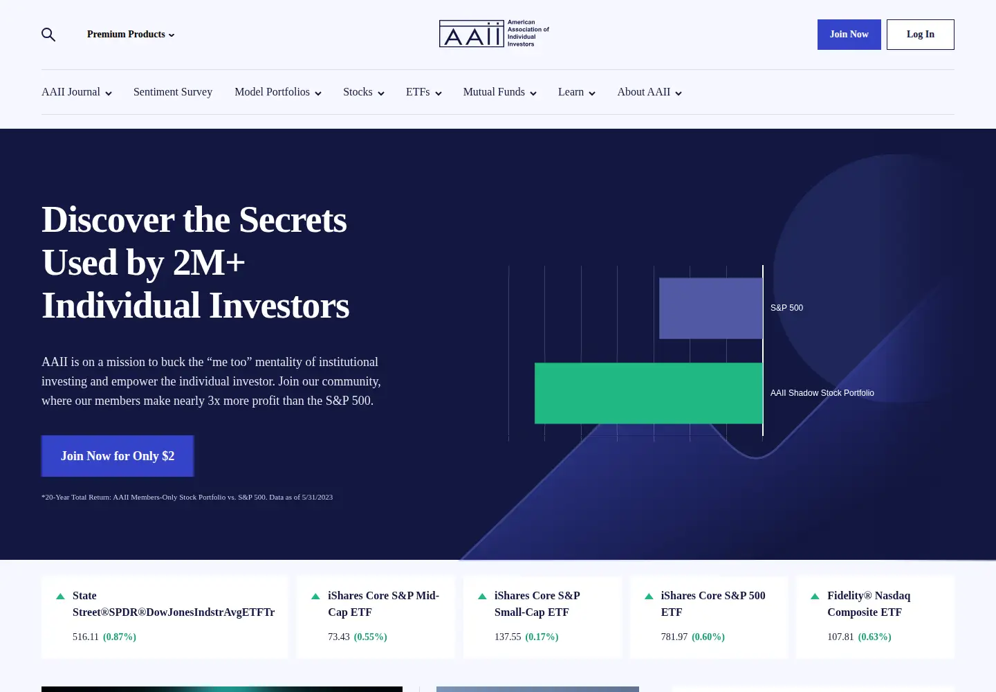 Captured homepage of aaii.com in the current scan
