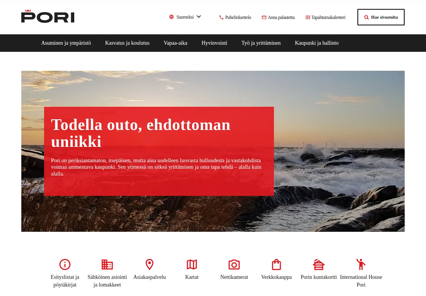Captured homepage of pori.fi in the current scan