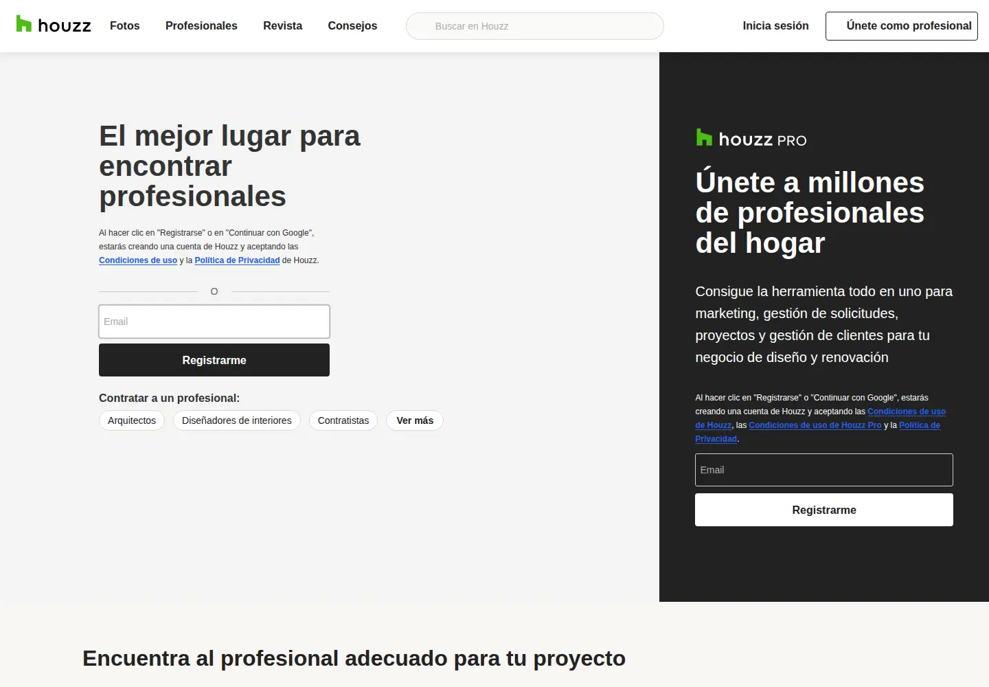 Captured homepage of houzz.es in the current scan