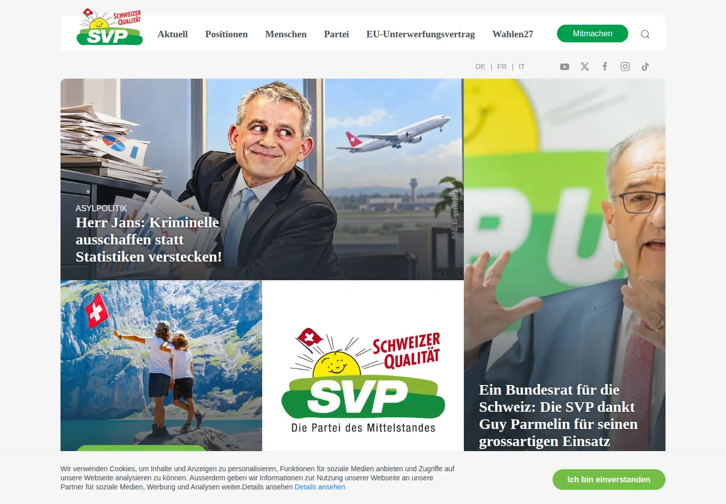 Captured homepage of svp.ch in the current scan