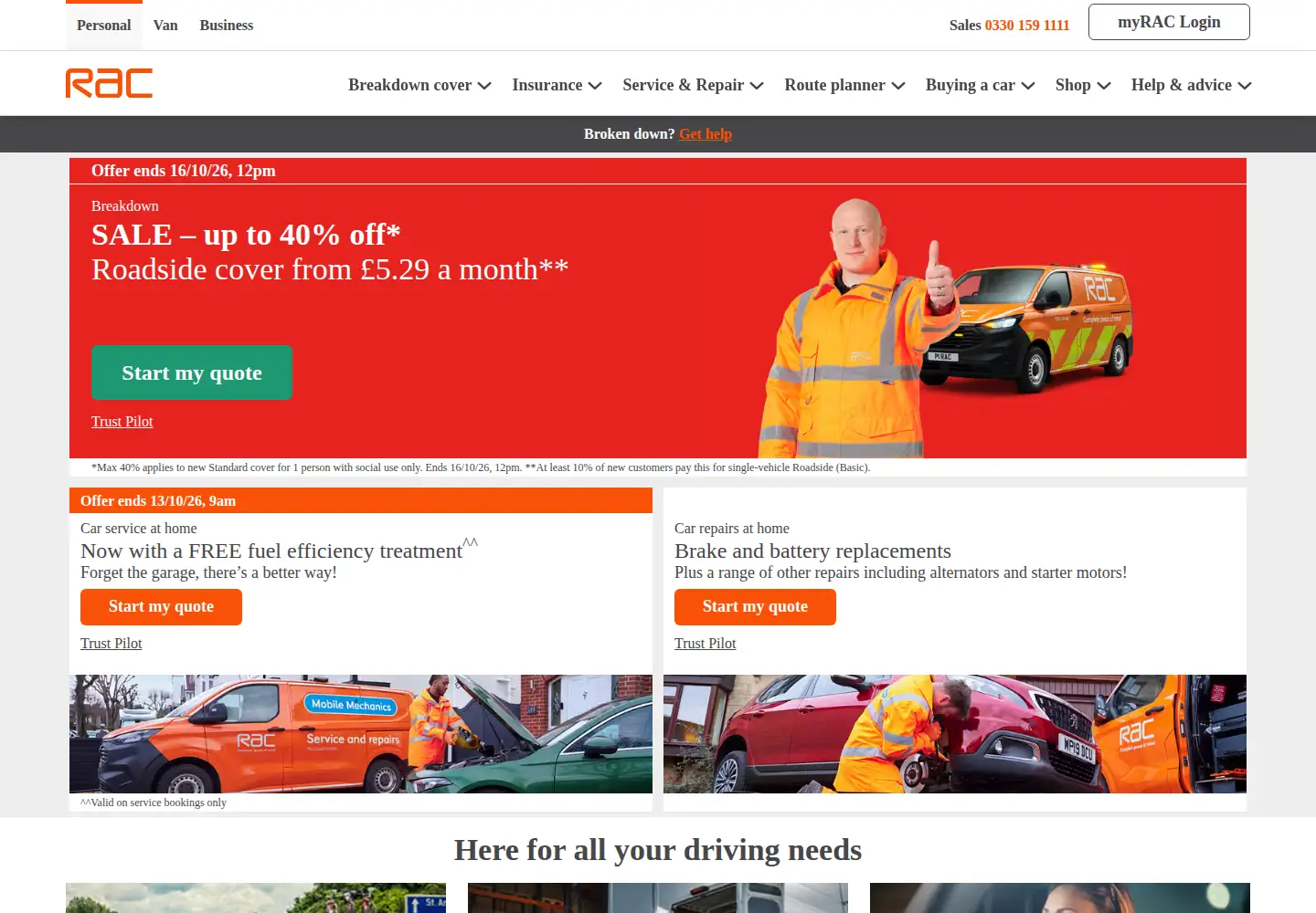 Captured homepage of rac.co.uk in the current scan