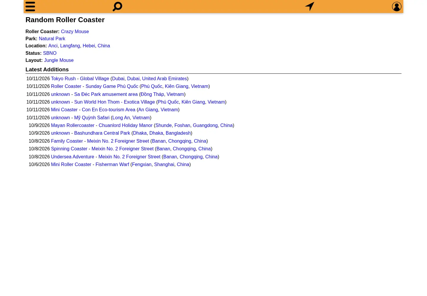 Screenshot of rcdb.com