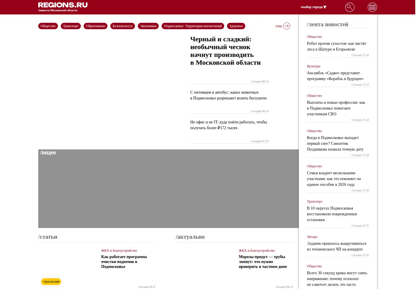 Captured homepage of regions.ru in the current scan