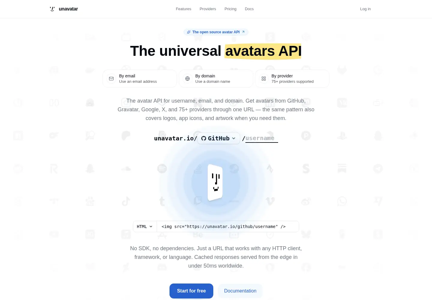 Captured homepage of unavatar.io in the current scan