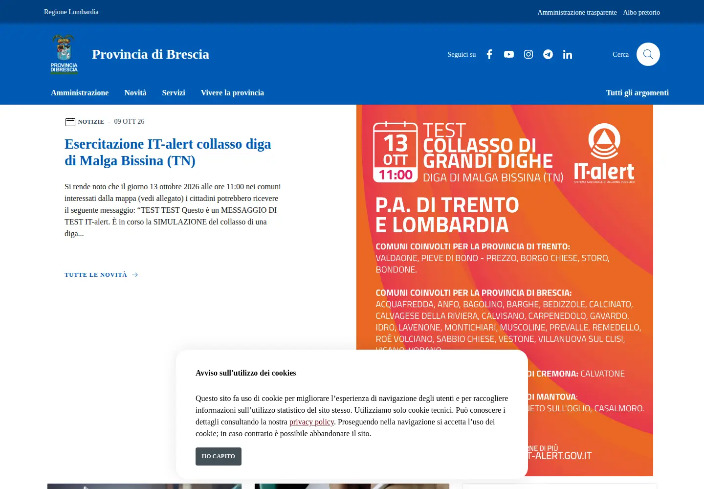 Captured homepage of provincia.brescia.it in the current scan