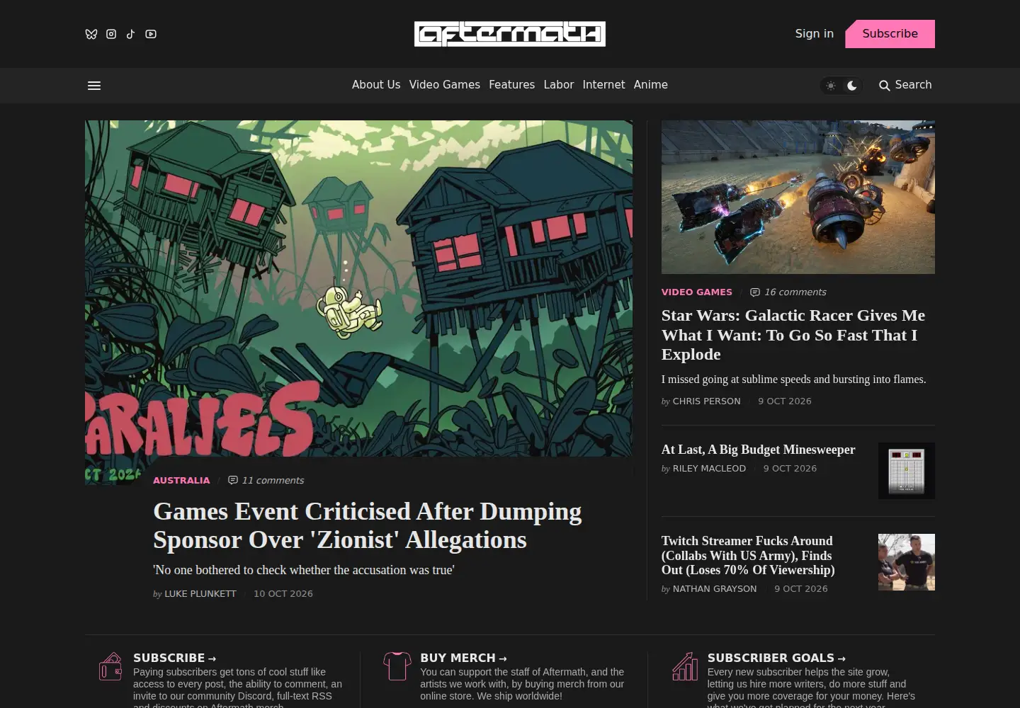 Captured homepage of aftermath.site in the current scan
