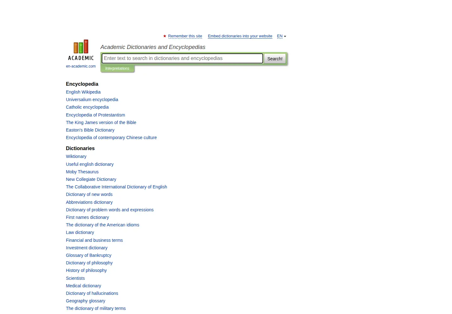 Captured homepage of en-academic.com in the current scan