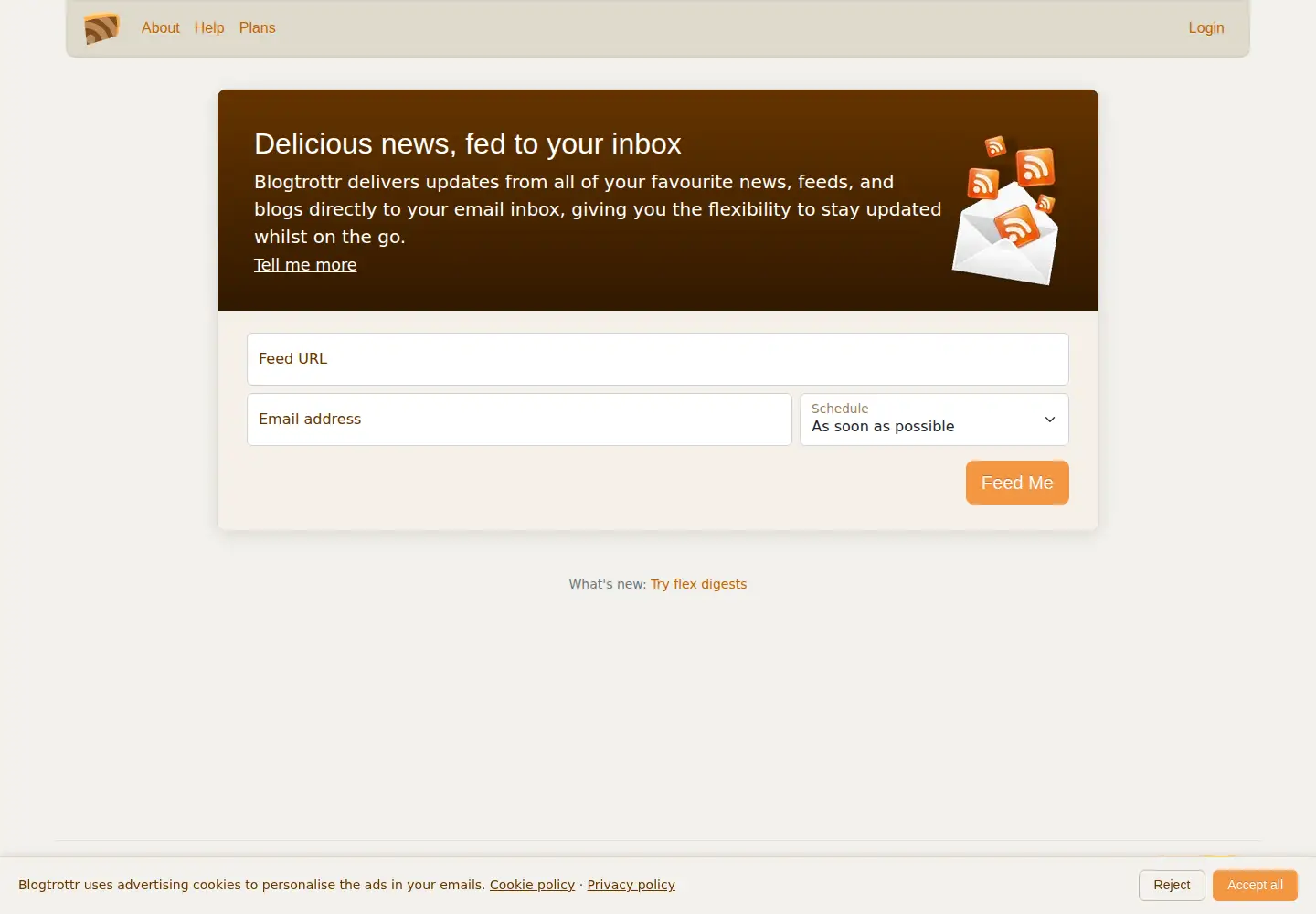 Screenshot of blogtrottr.com