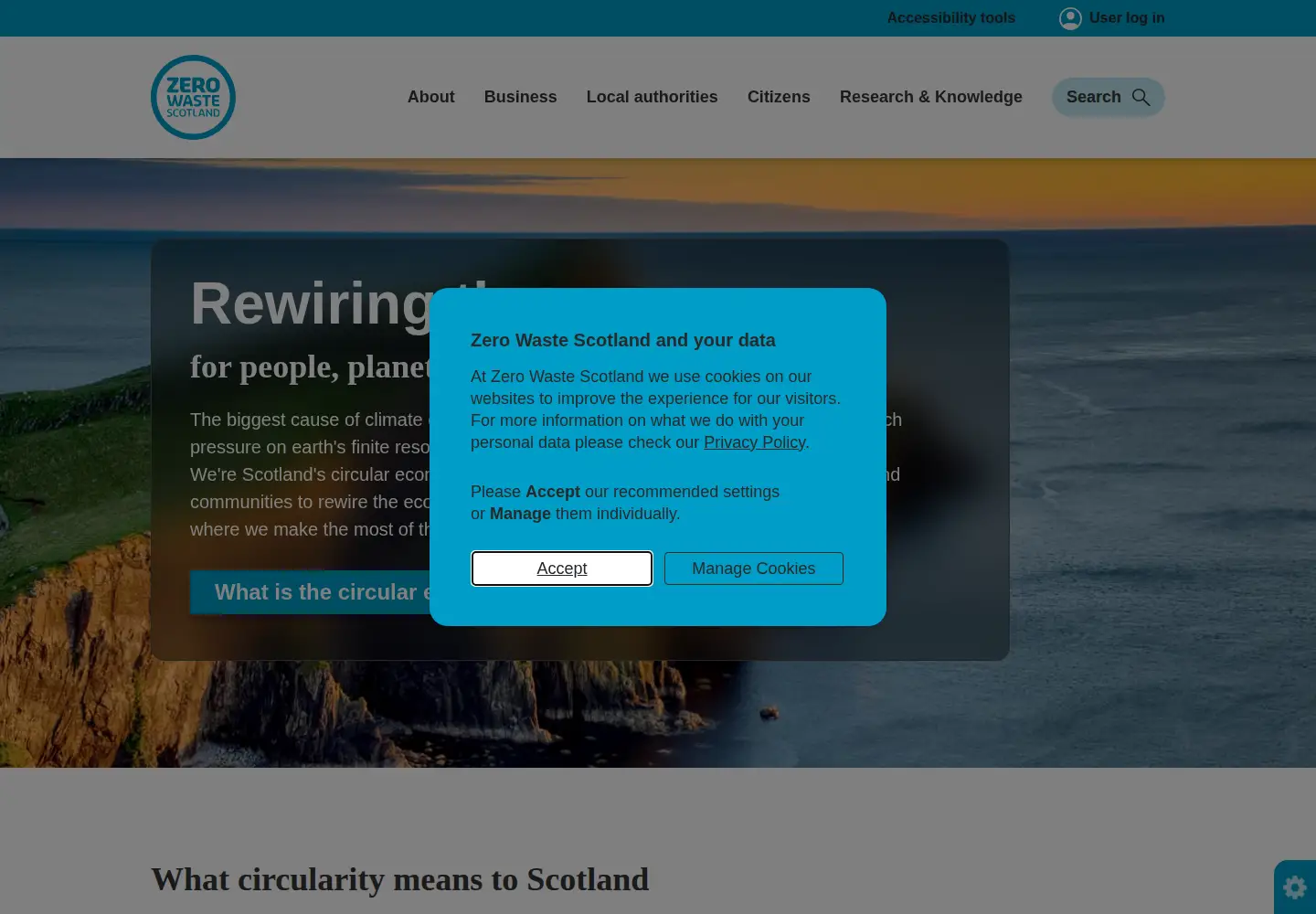 Captured homepage of zerowastescotland.org.uk in the current scan