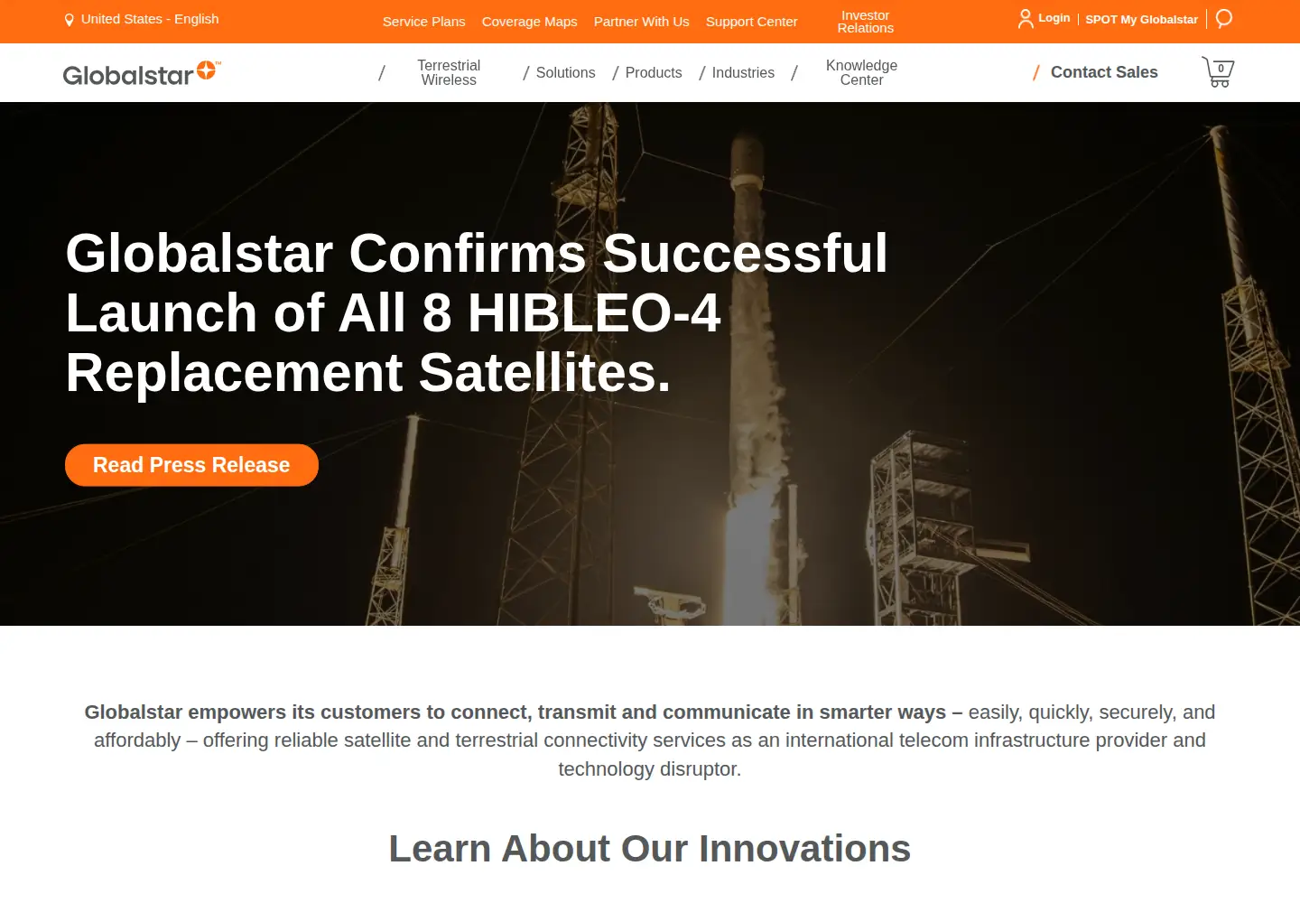 Captured homepage of globalstar.com in the current scan