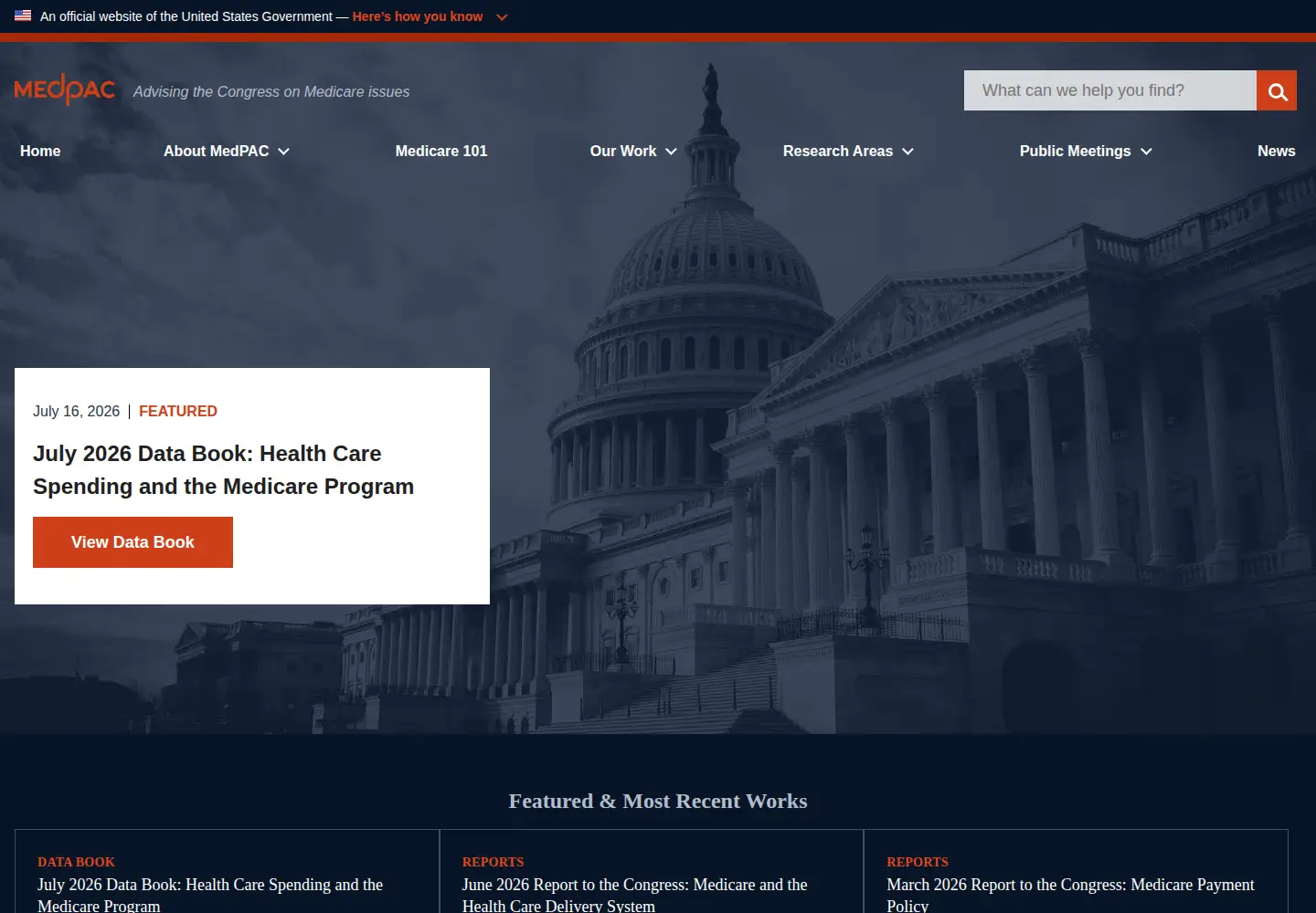 Captured homepage of medpac.gov in the current scan