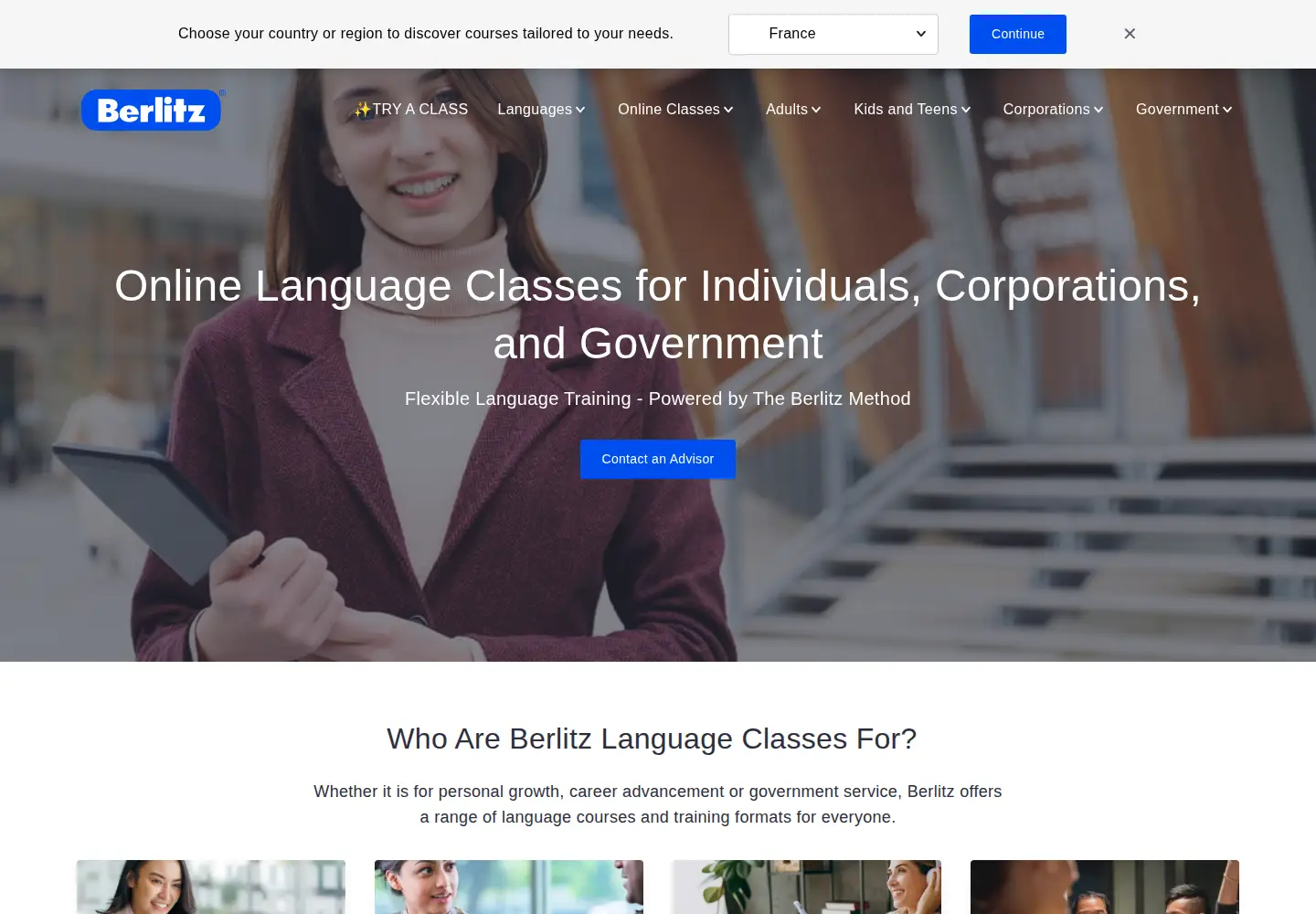 Captured homepage of berlitz.com in the current scan