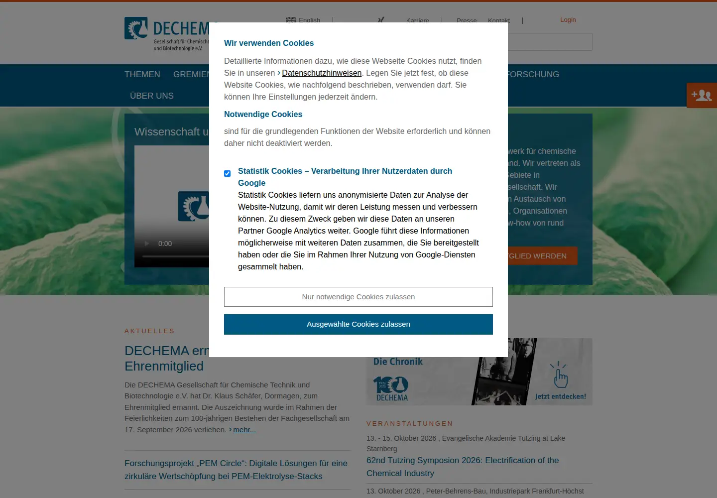 Screenshot of dechema.de