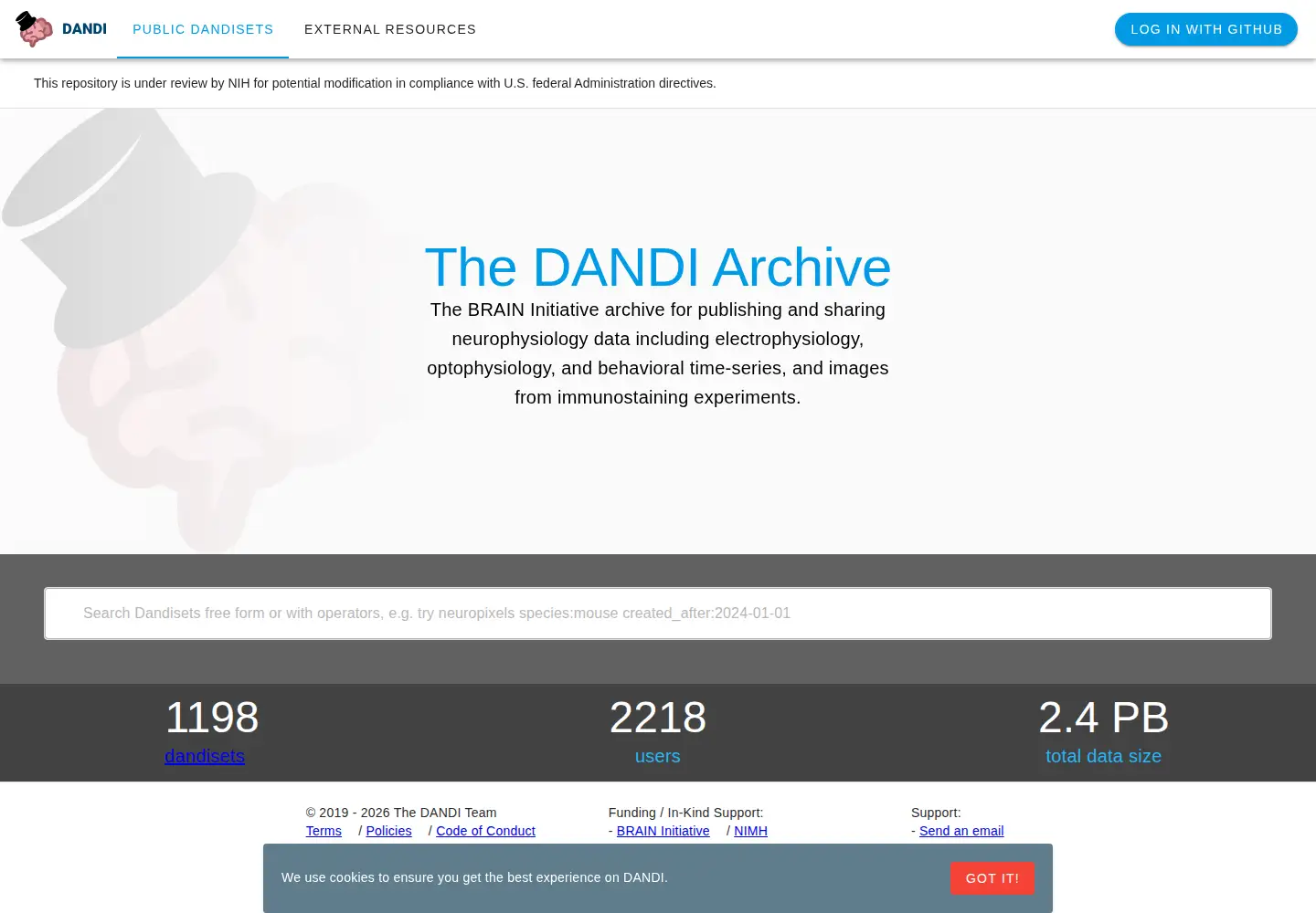 Screenshot of dandiarchive.org
