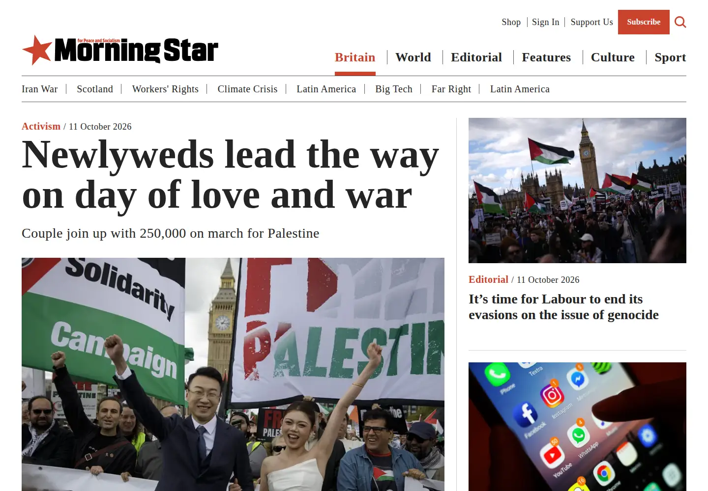 Screenshot of morningstaronline.co.uk