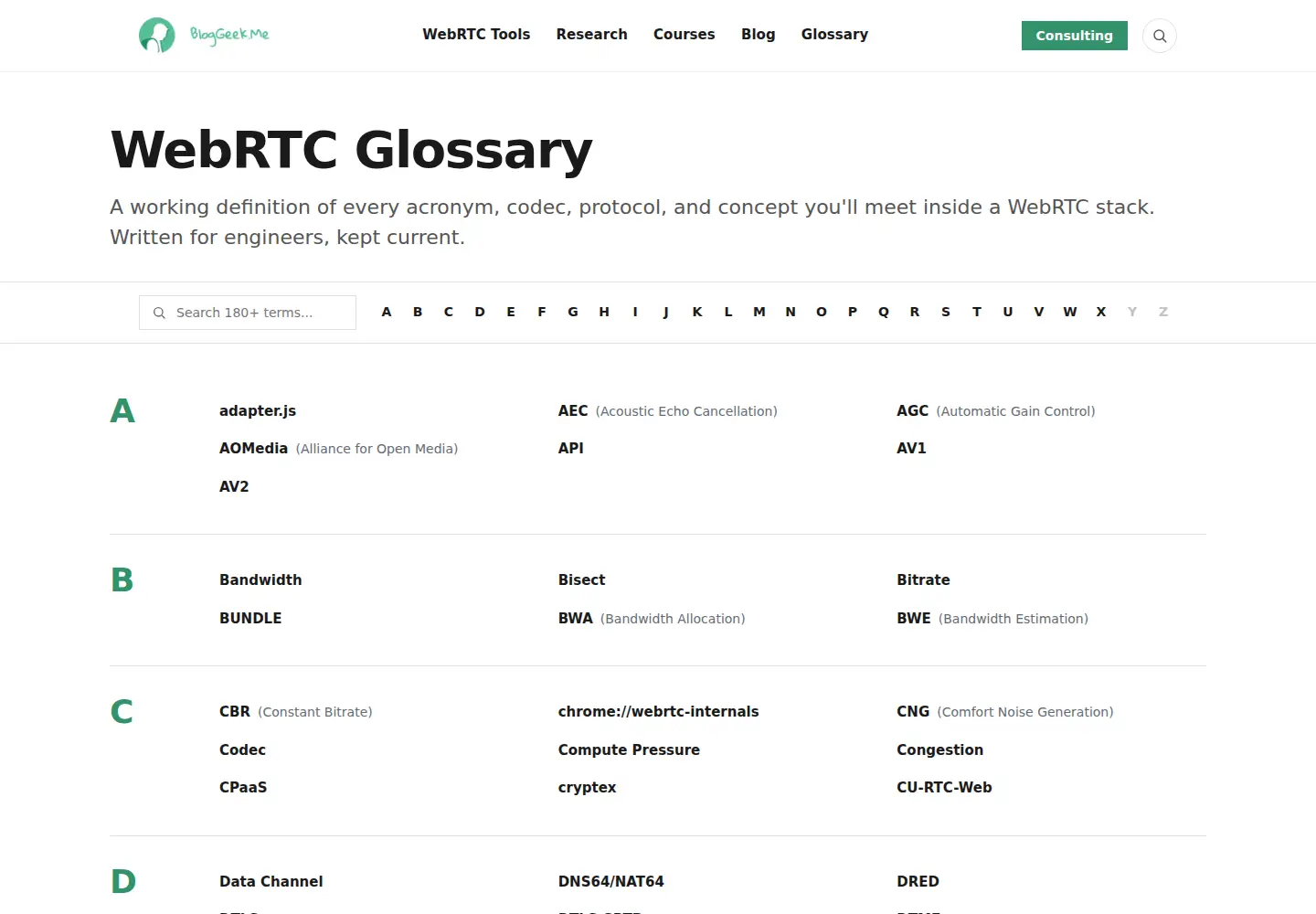 Captured homepage of webrtcglossary.com in the current scan