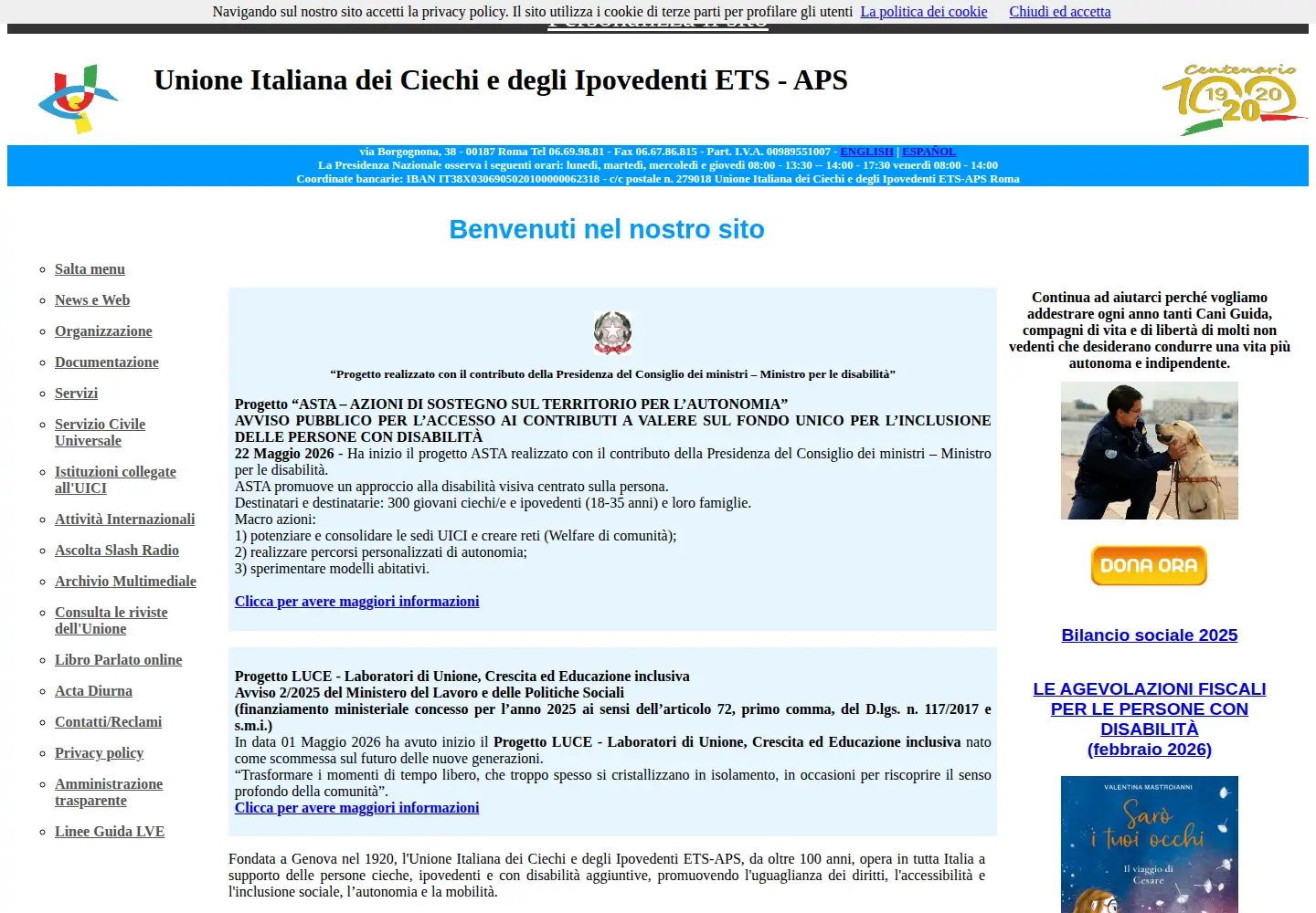 Captured homepage of uiciechi.it in the current scan