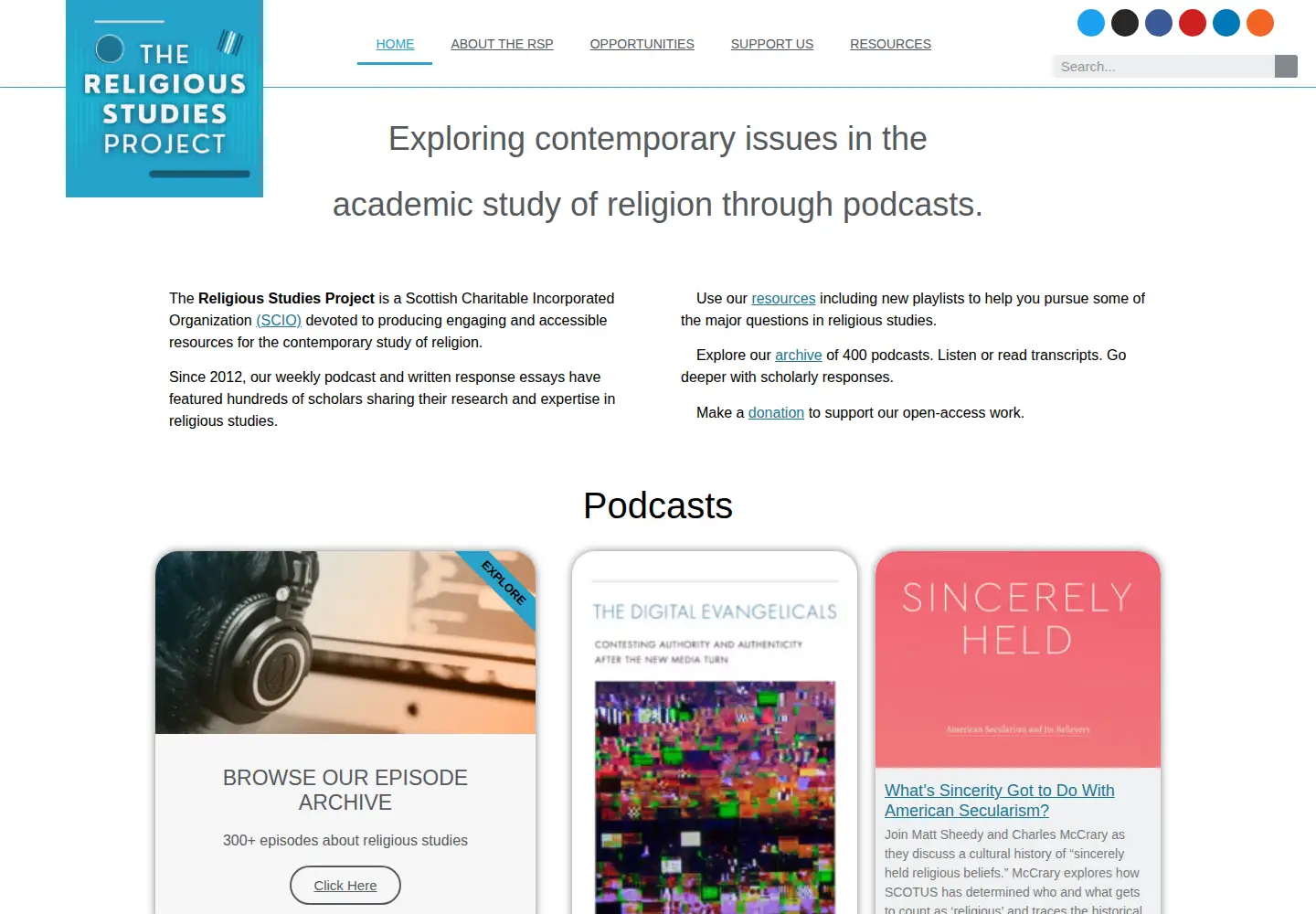Captured homepage of religiousstudiesproject.com in the current scan