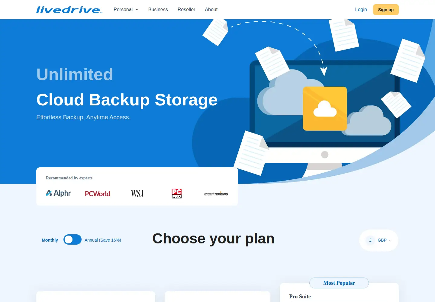 Captured homepage of livedrive.com in the current scan