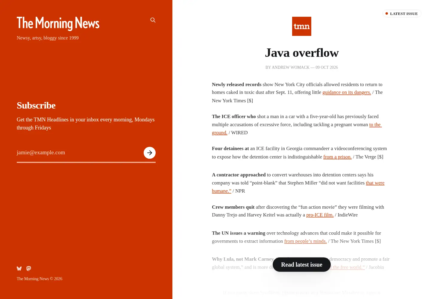 Captured homepage of themorningnews.org in the current scan