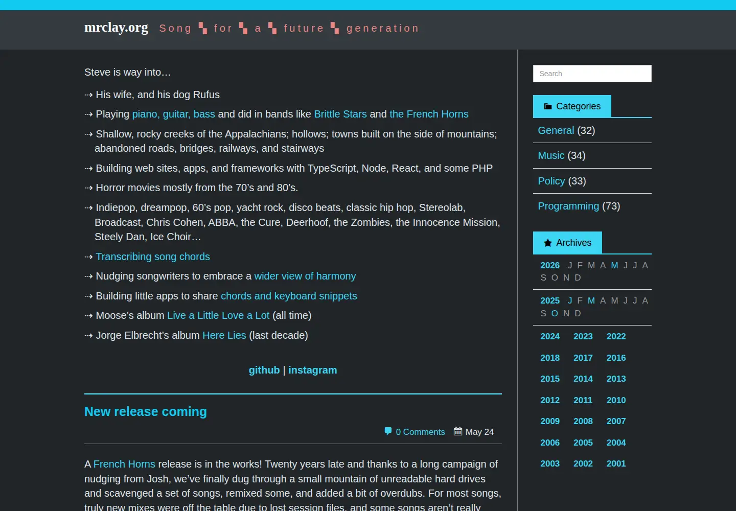 Captured homepage of mrclay.org in the current scan