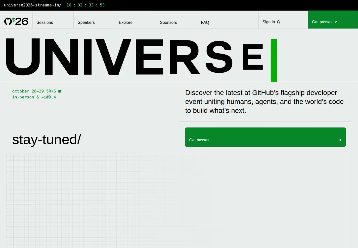 Captured homepage of githubuniverse.com in the current scan